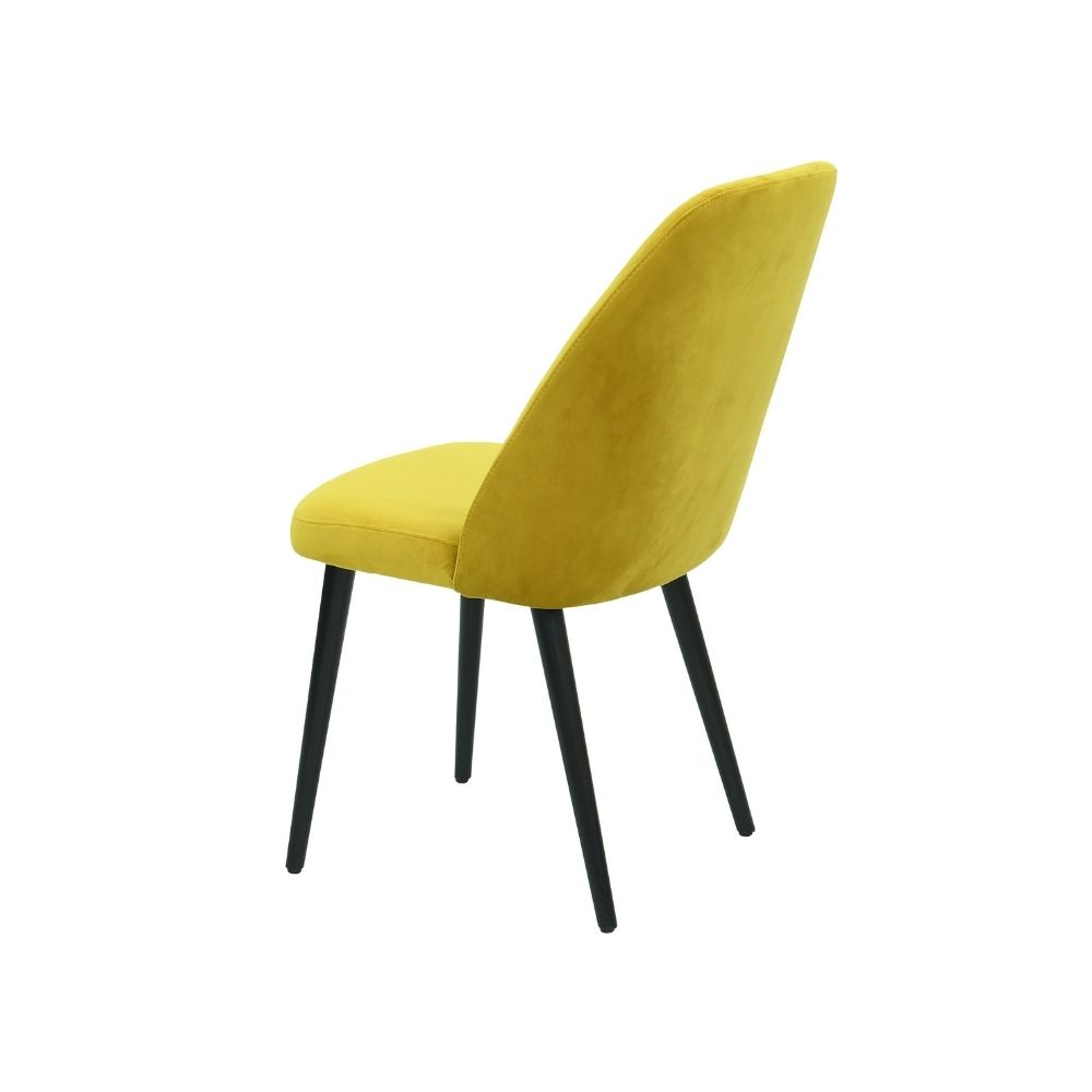 Gelber Küchenstuhl aus Stoff oder Leder mit Holzbeinen |  Modell CREA