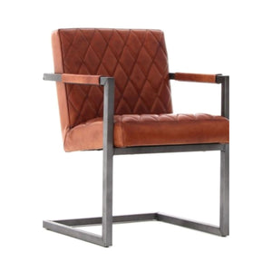 Rautenmuster Sitzfläche und Rückenlehne Leder Stuhl Cognac farbe Stahl vintage design