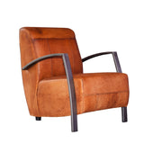 Leder Sessel-Fauteuil mit Stahl Armlehnen in Cognac Farbe