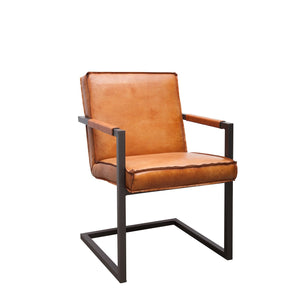 Schwingstuhl ohne Armlehne Cognac Farbe außen Nähte Schwarz Gestell Stahl