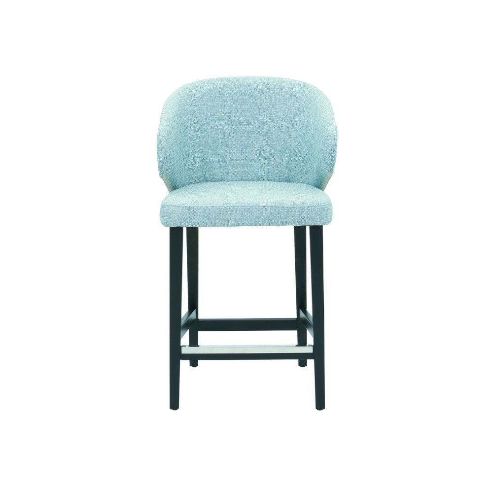 Hellblauer Kücheninsel Stuhl aus Stoff oder Leder mit Holzbeinen |  Modell CAPRICE