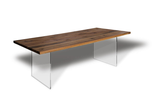 Esszimmertisch mit Eichenholzplatte und Glasfüßen | Modell EICHE GLASS